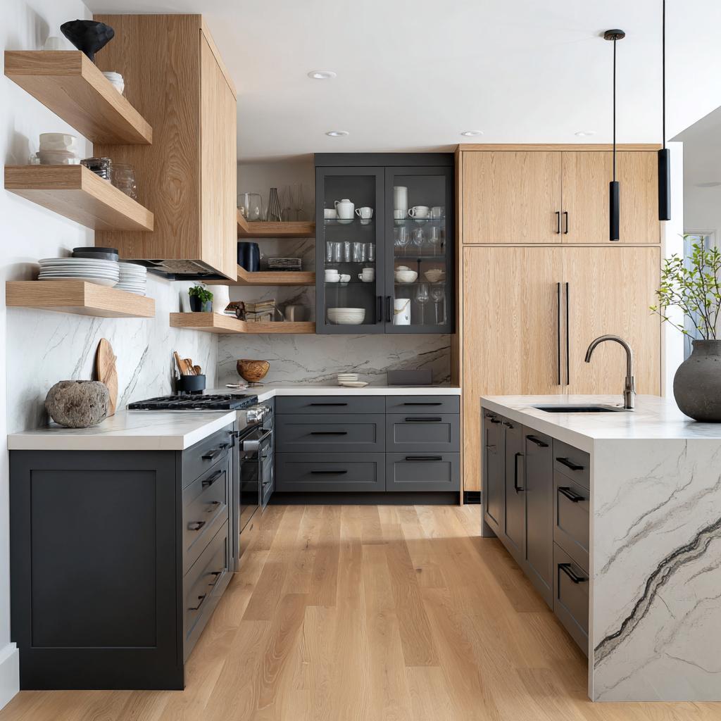 Dark shaker cabinets open shelves kitchen cabinet sizes