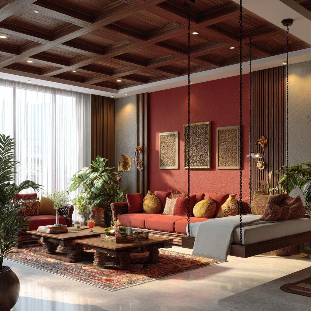  Indian swing red living room Kolkata interior design trends