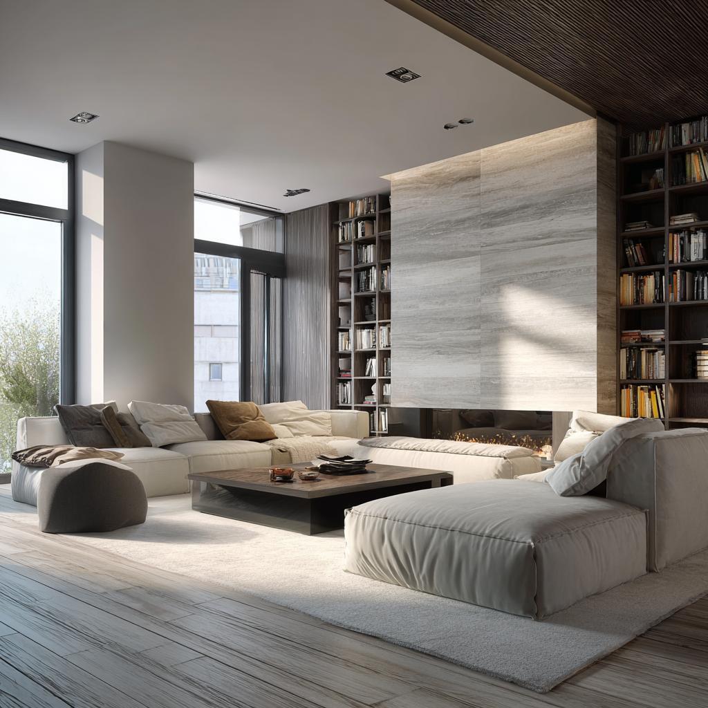 Minimalist modern living room bookshelf interior design