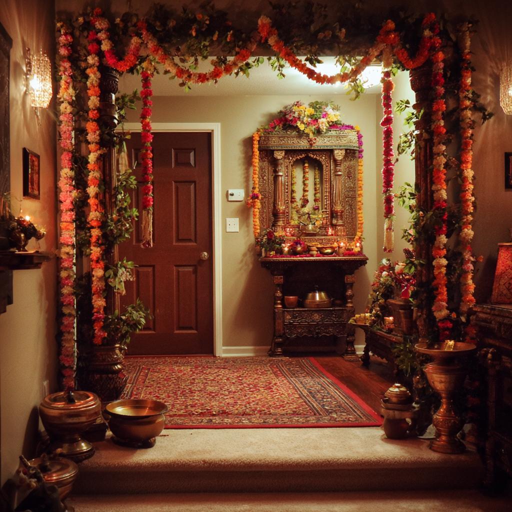  Pooja room decoration floral garlands Akshaya Tritiya