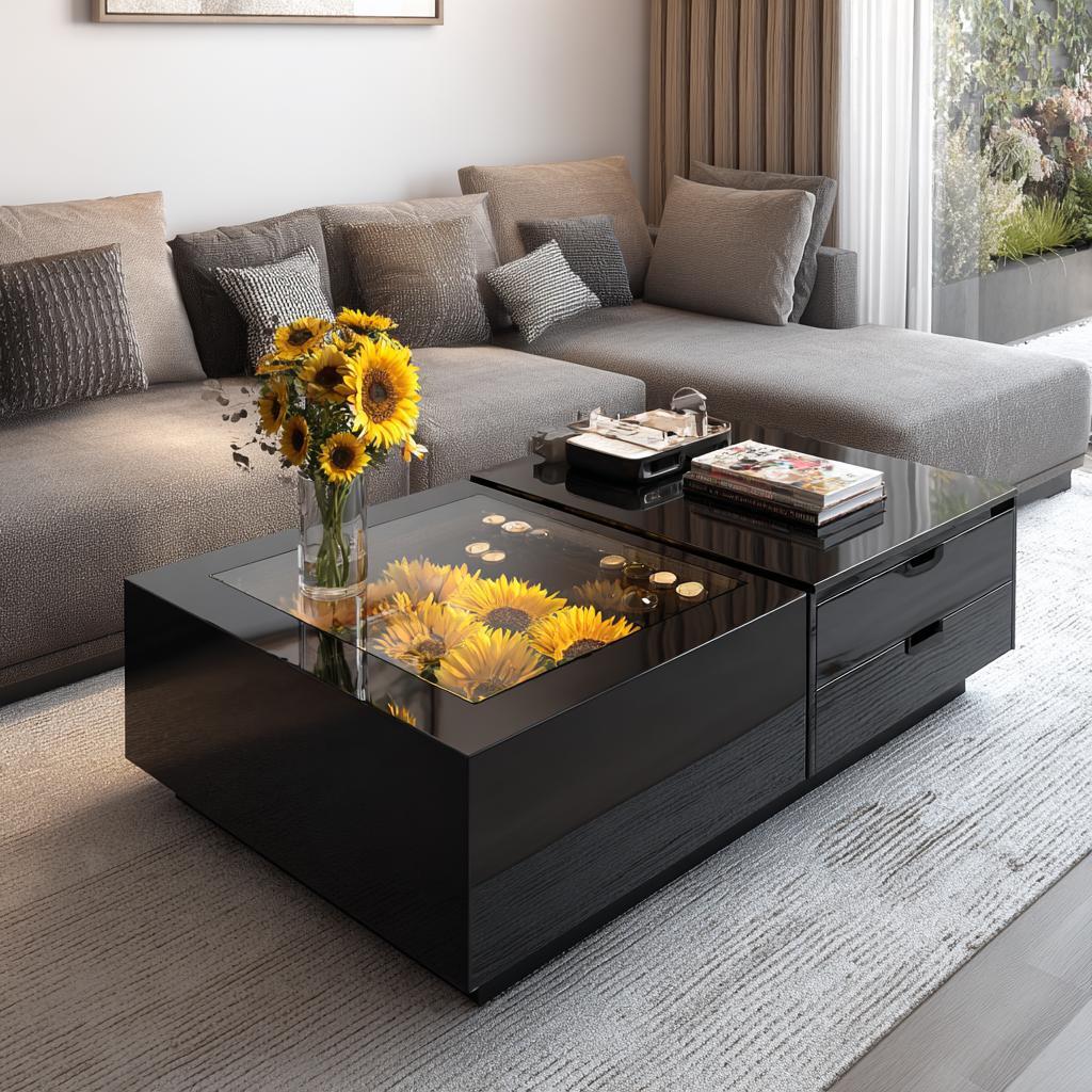 Coffee table with hidden storage drawers for living room