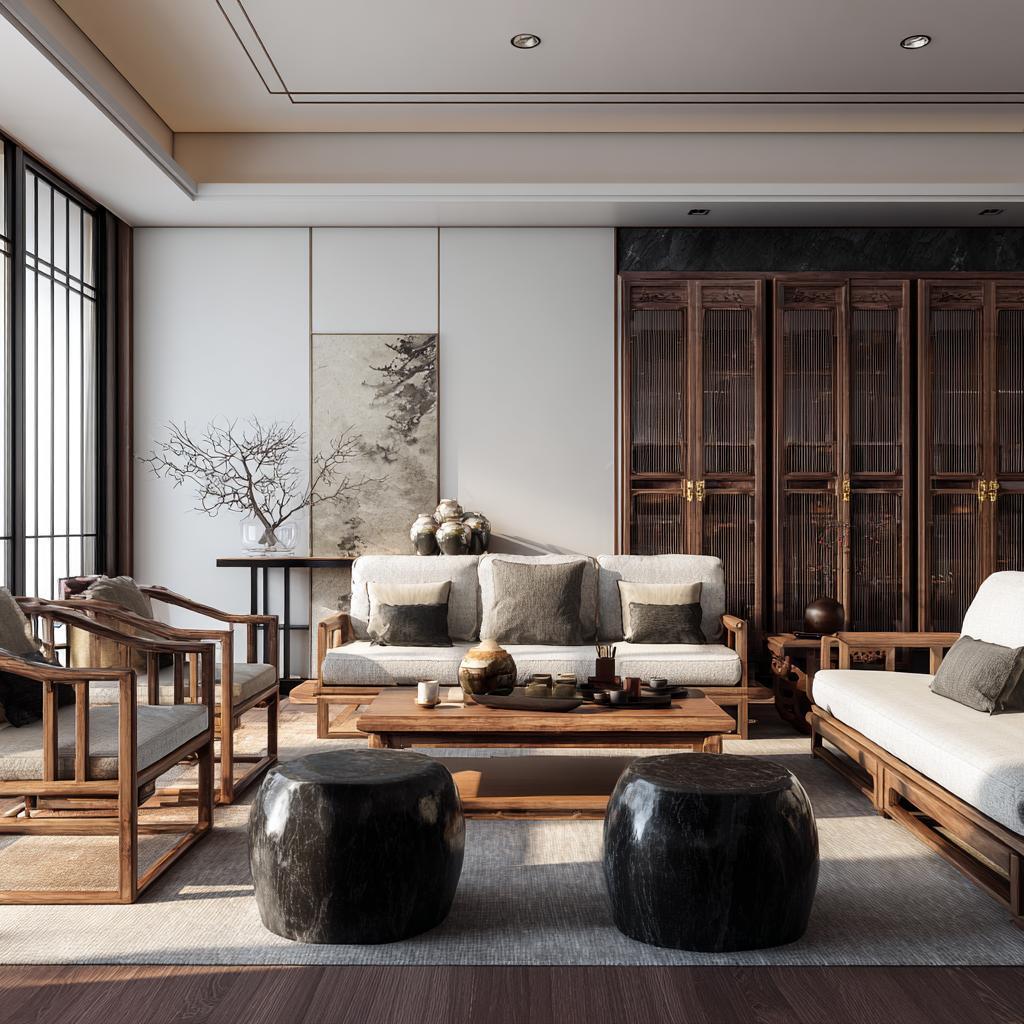 Chinese carved wood modern traditional cultural interior design