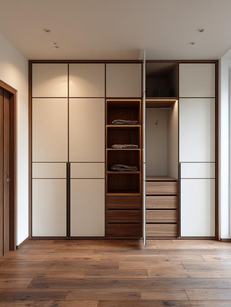 Entryway storage unit with overhead cabinets and coat hooks