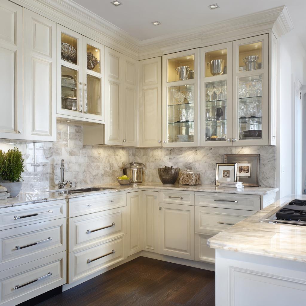Glass-front white wall base kitchen cabinet names