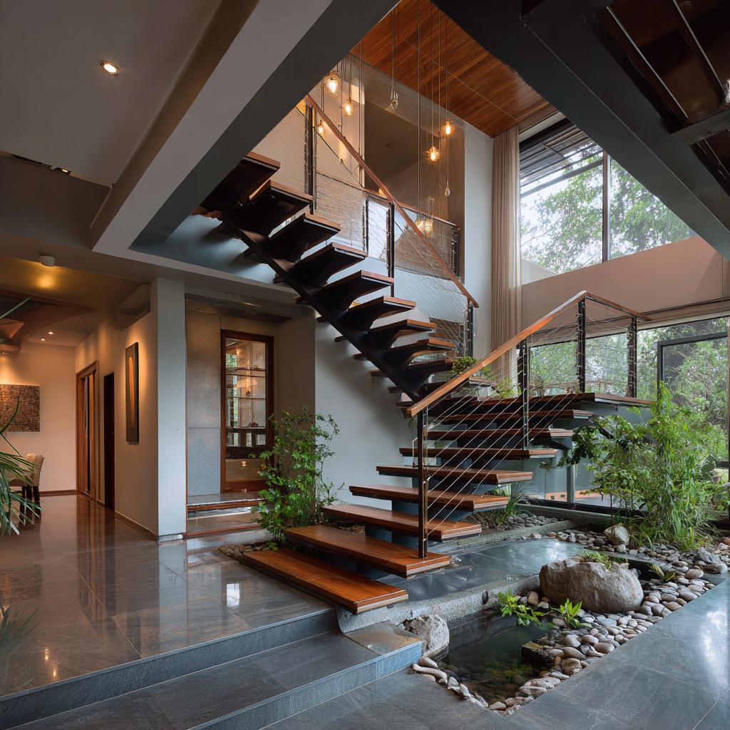 Open staircase indoor plants Kolkata interior design trends