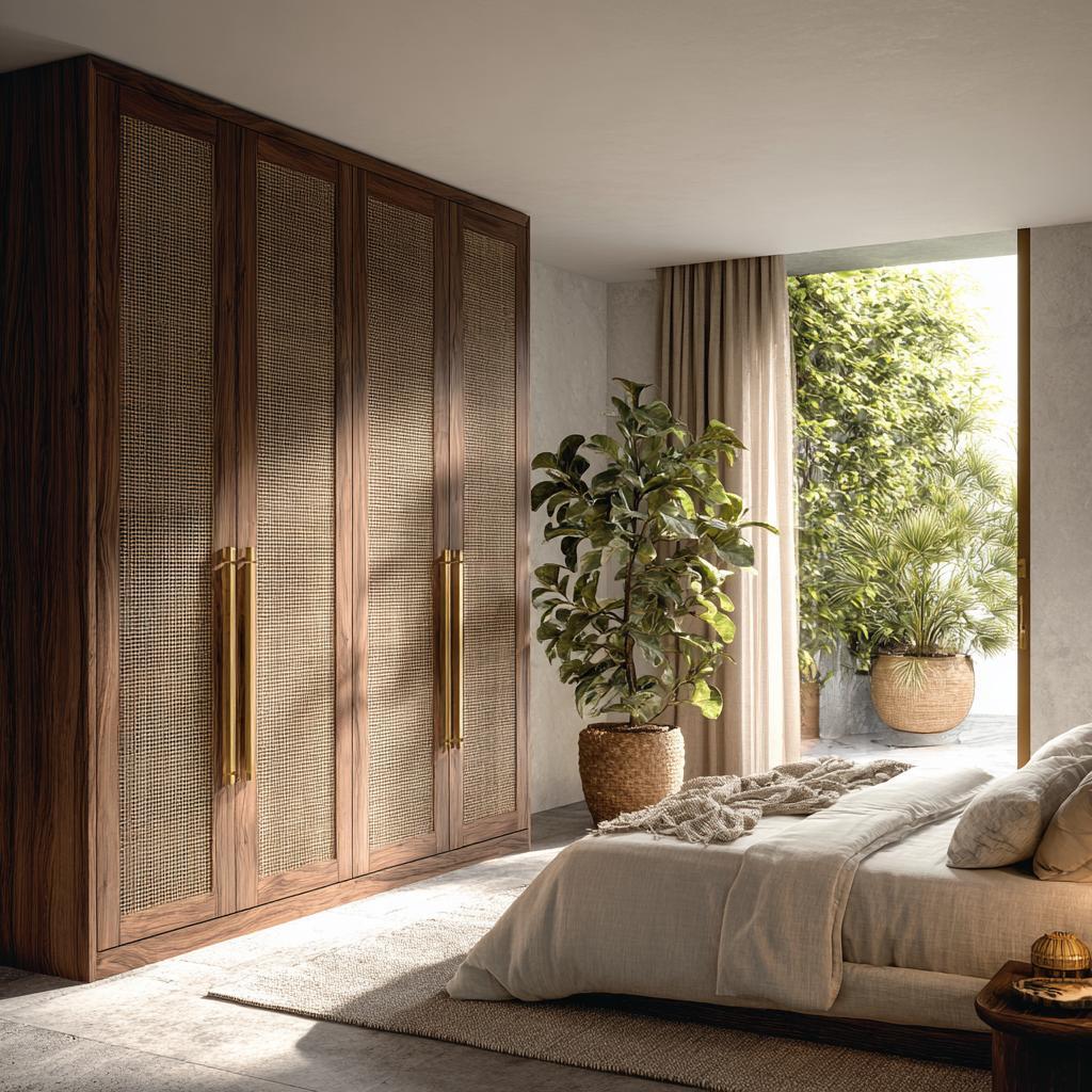 Cane wardrobe plants bedroom organisation small room