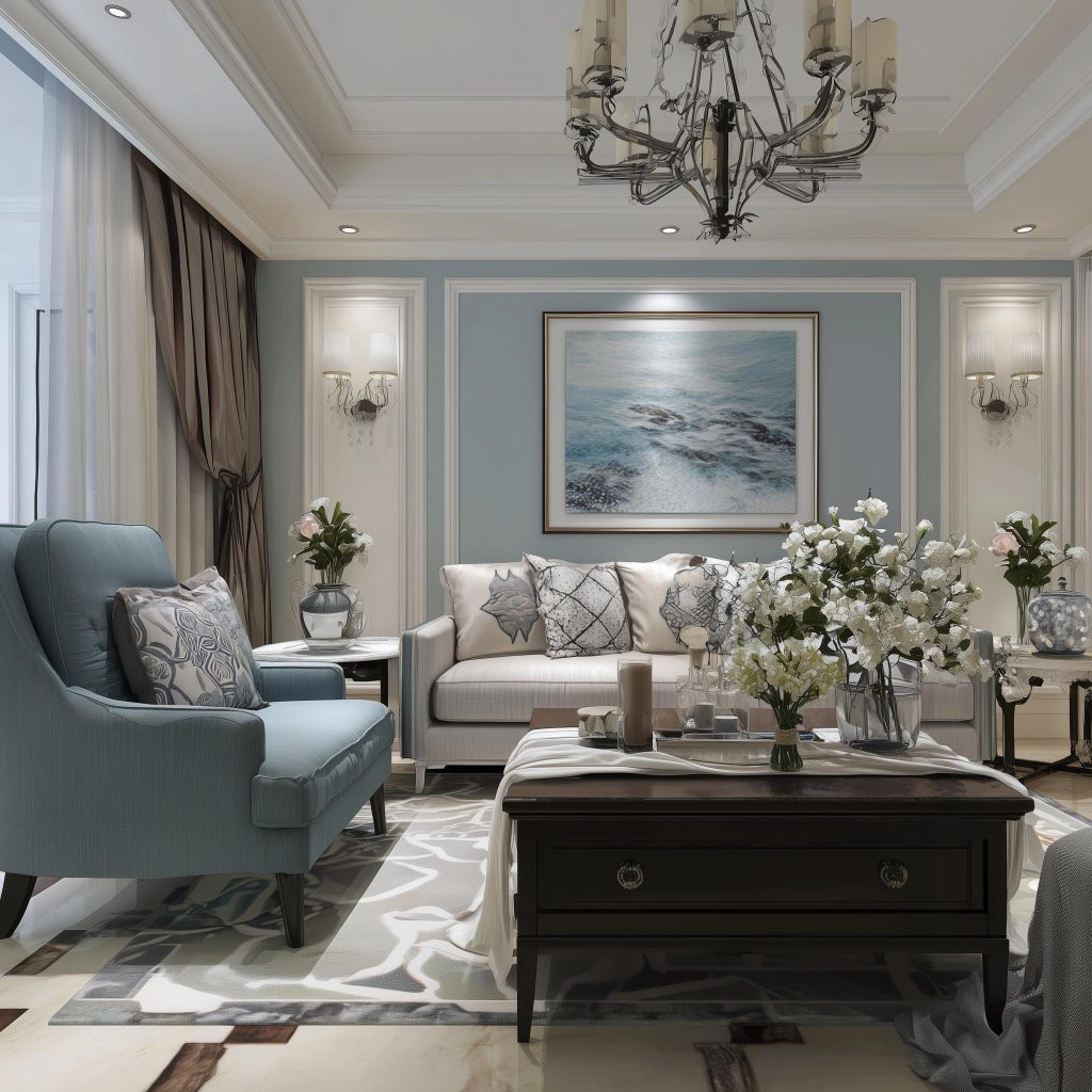 Blue classic furniture contemporary traditional living room