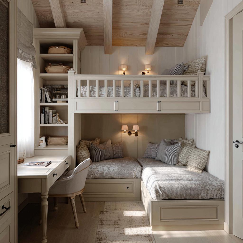 space saving bunk bed study desk shared kids room