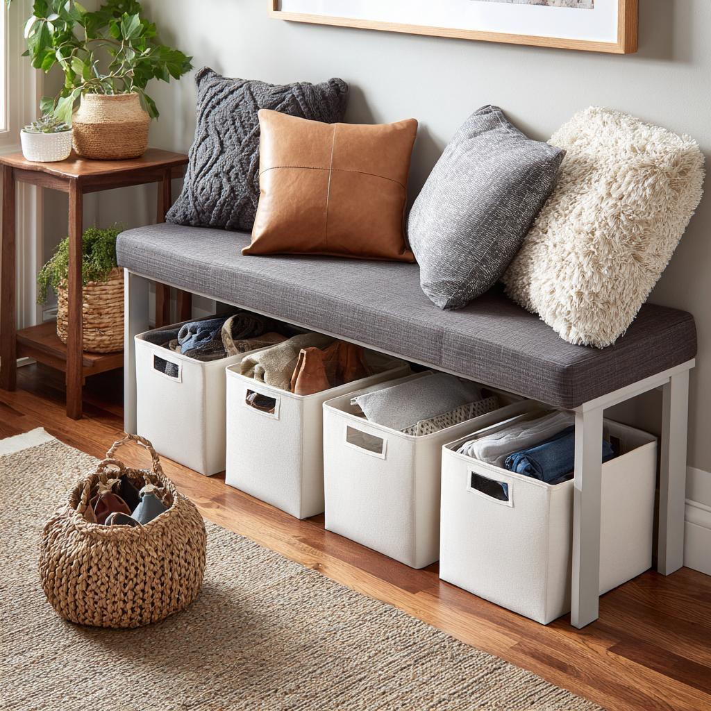storage bench with under-seat bins small apartment