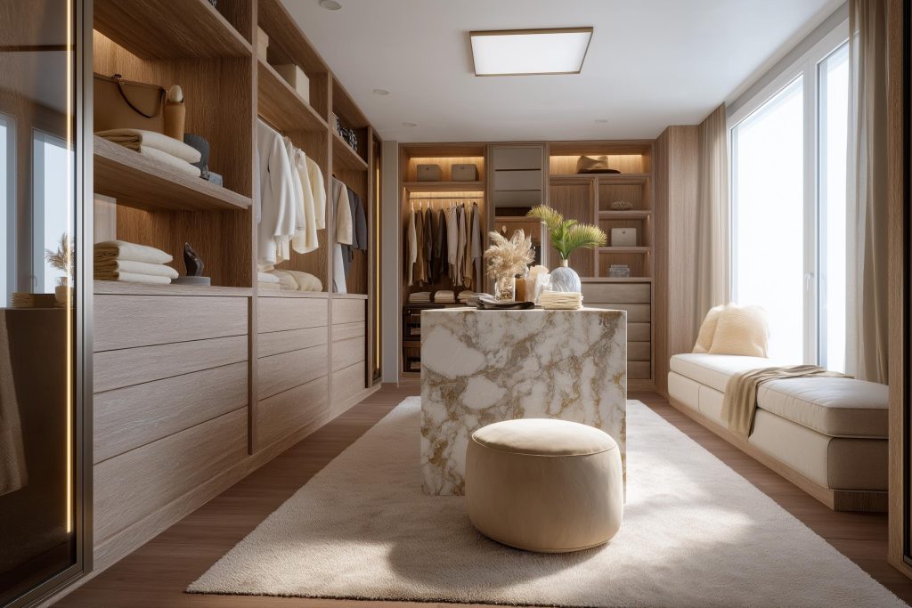  Island seating luxury walk-in closet dressing area
