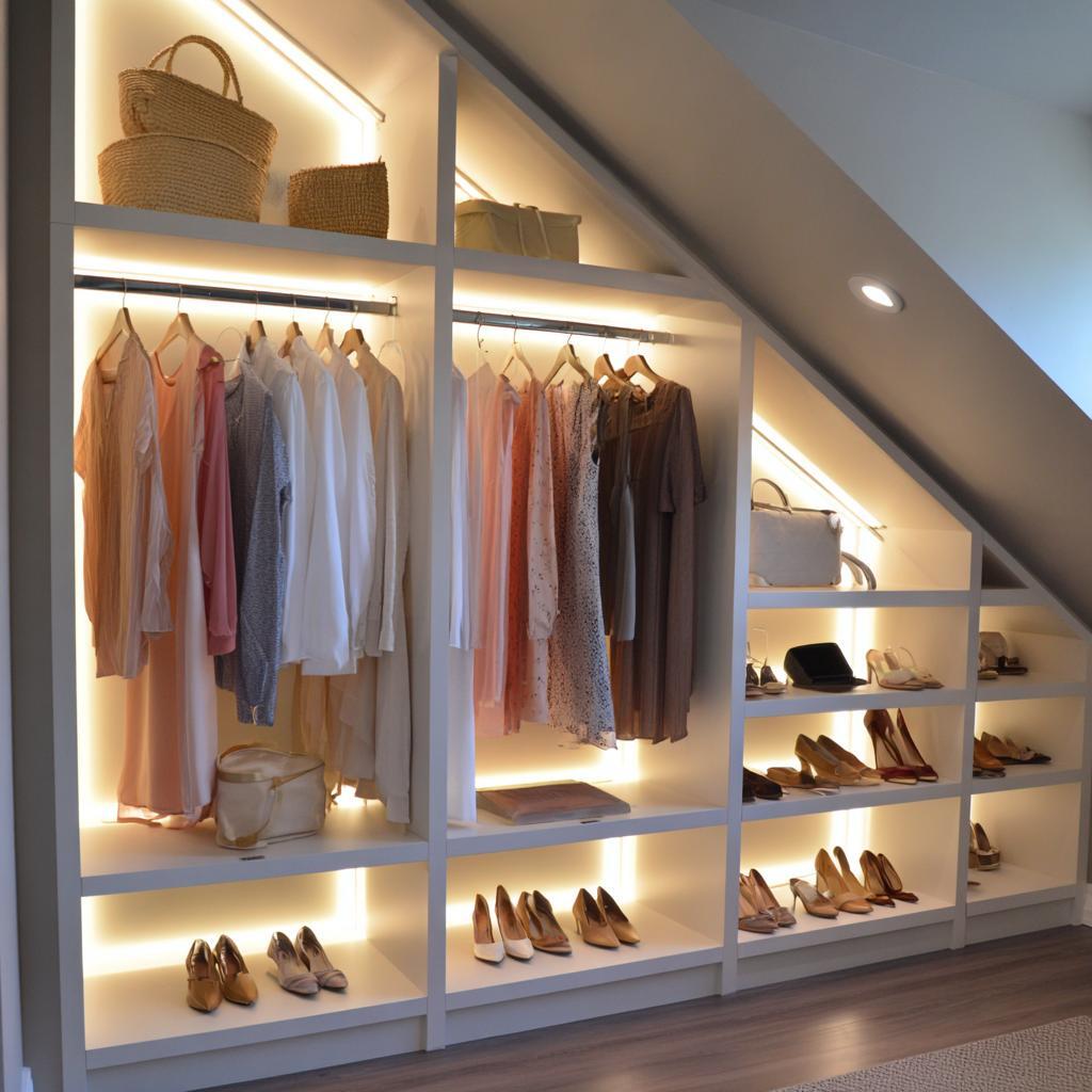 LED lighting shoes clothing luxury walk-in closet display