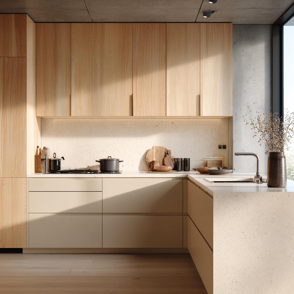 modern kitchen waterproof cabinet material light wood