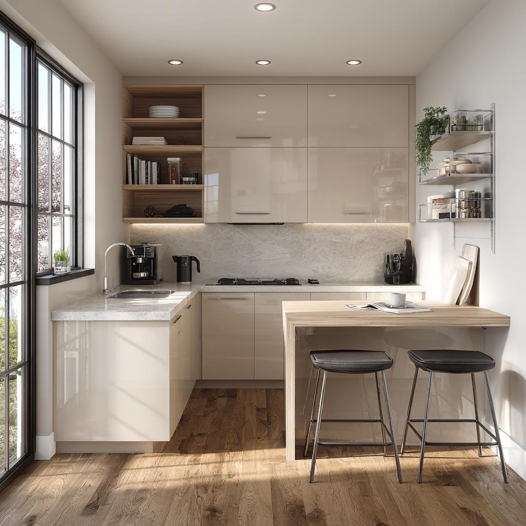 modular kitchen carcass shutters glossy finish design