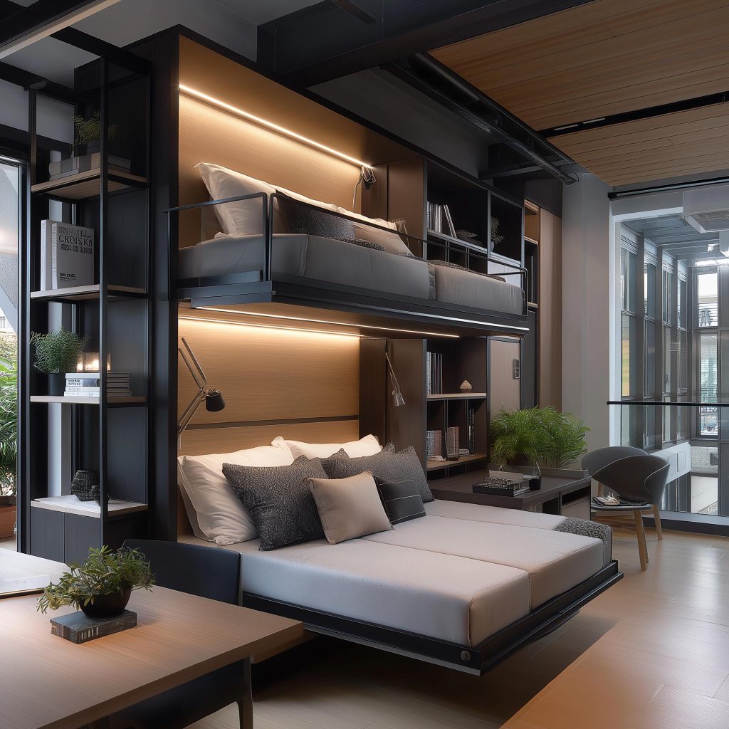 modular loft bed with desk shelves compact home