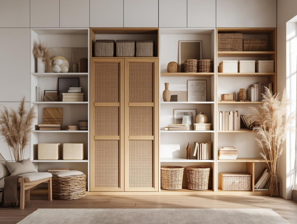 modular wall shelving unit 2BHK storage solution