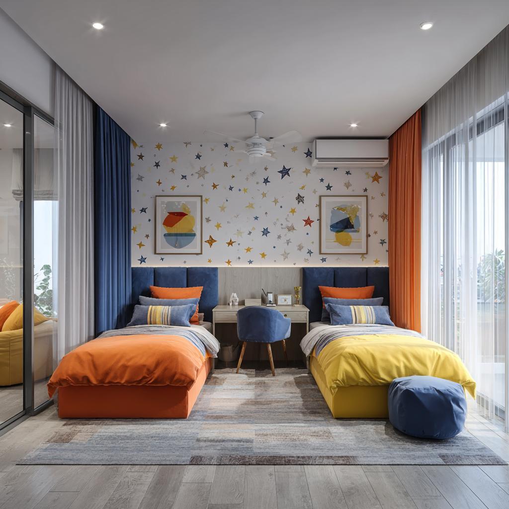 colourful parallel bed layout kids room design two kids