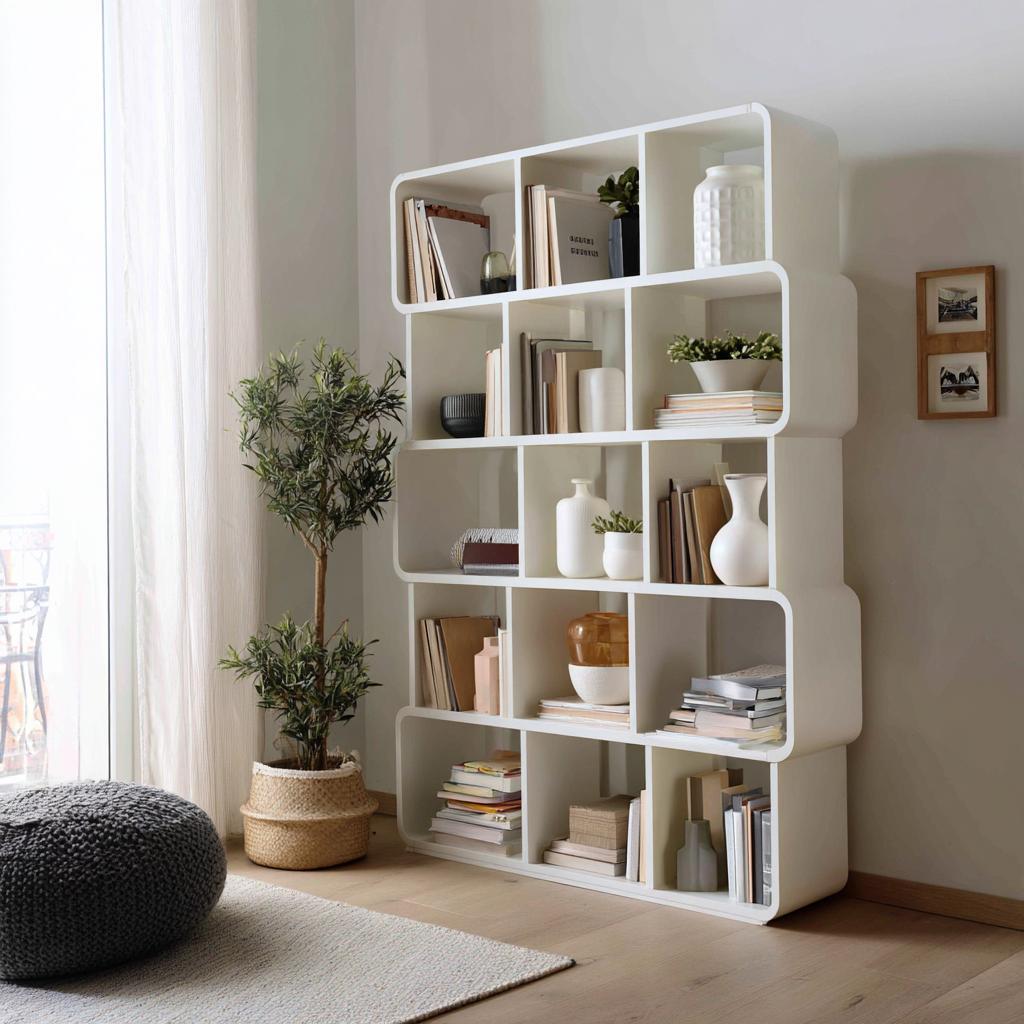freestanding open shelf unit small apartment storage