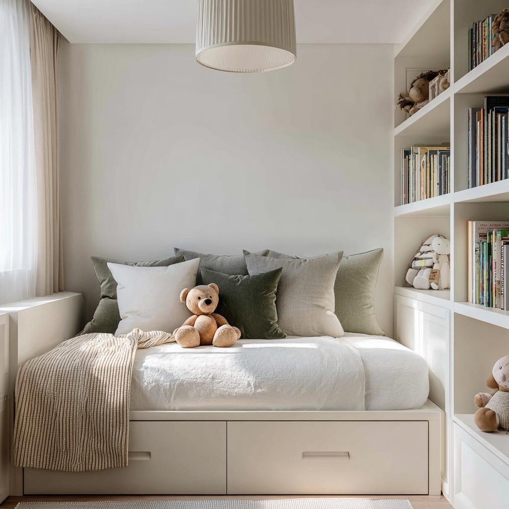kids bedroom built-in shelves 2BHK storage ideas