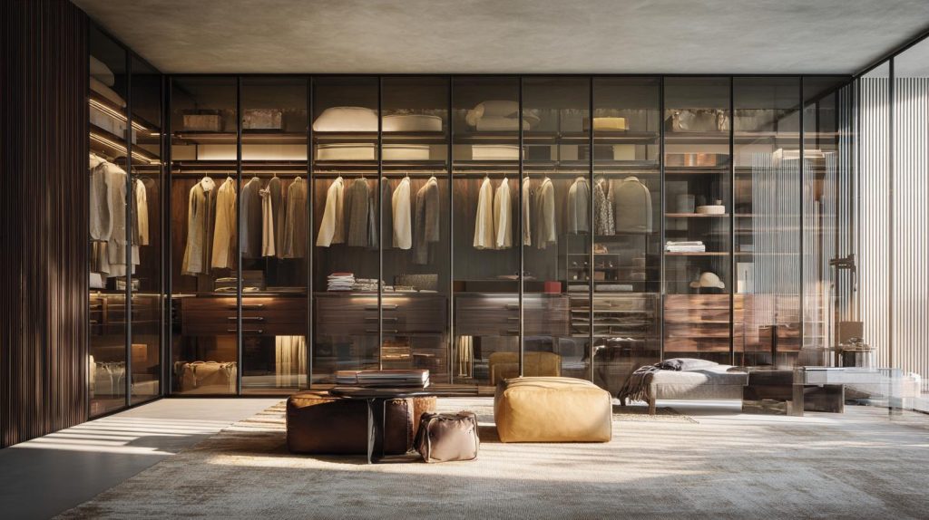  Glass panel luxury walk-in closet wardrobe design