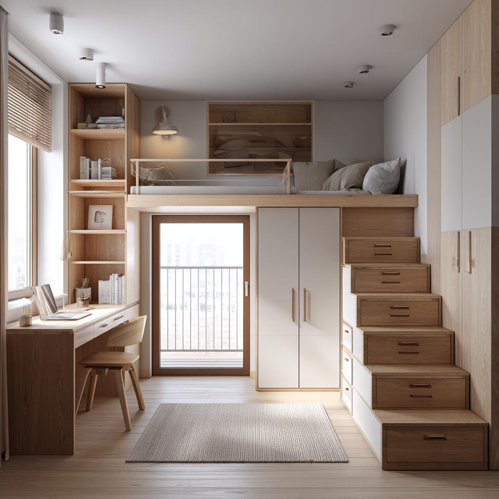 loft bed with built-in storage small 2BHK
