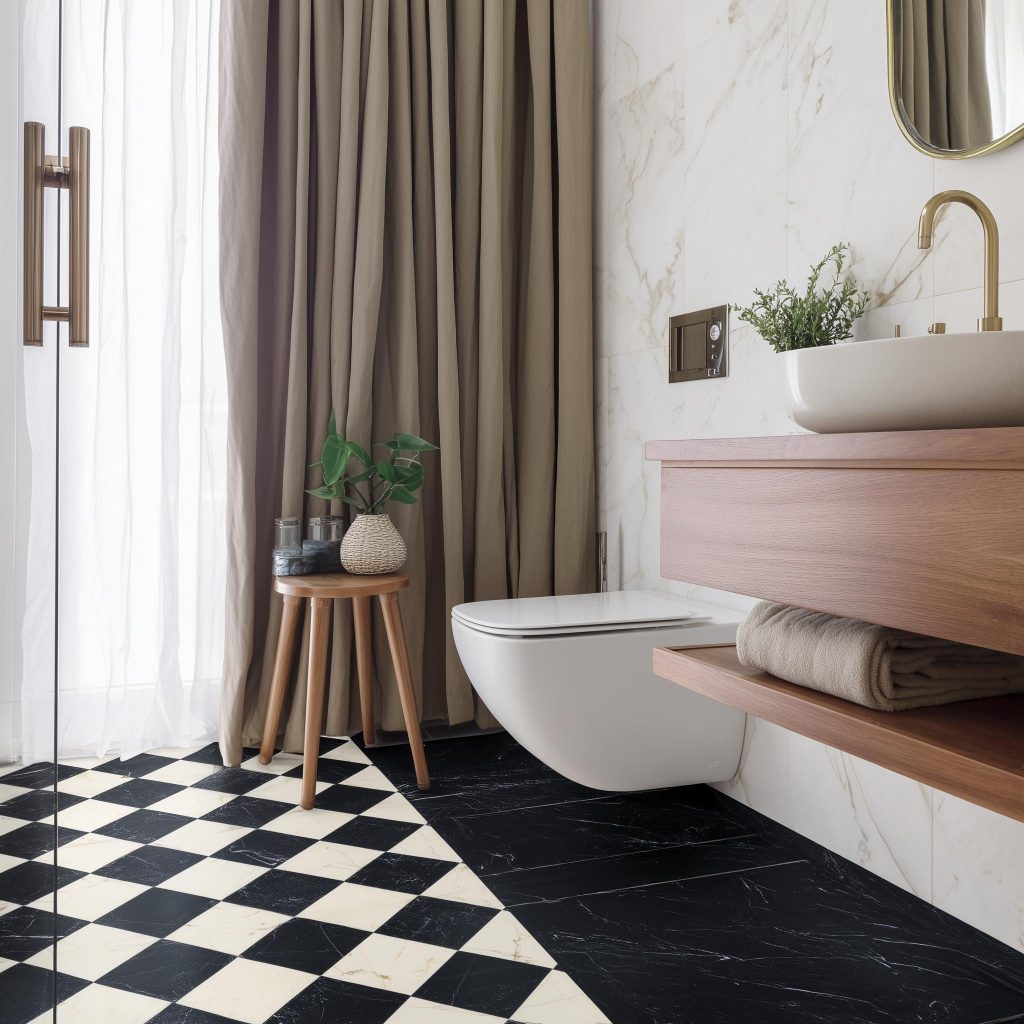 checkered mosaic flooring in modern bathroom