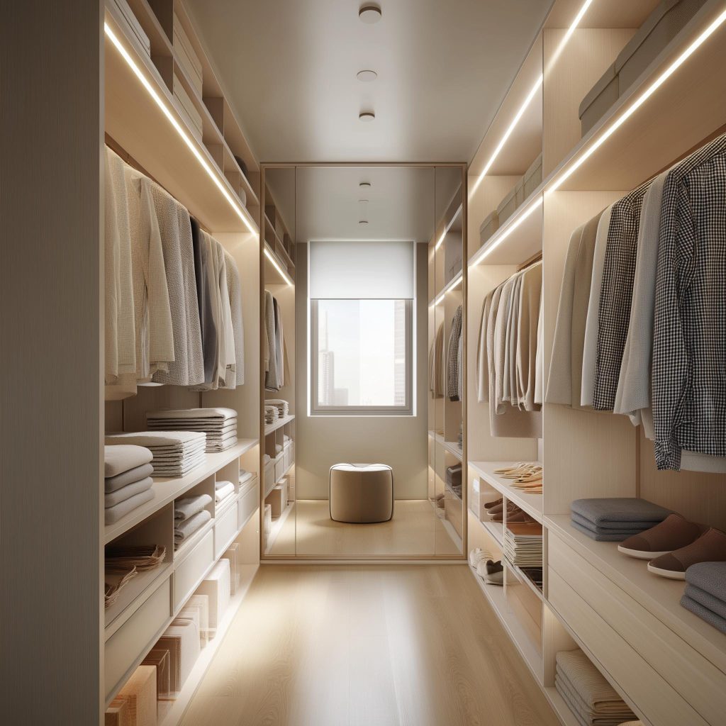  Straight layout LED shelves luxury walk-in closet