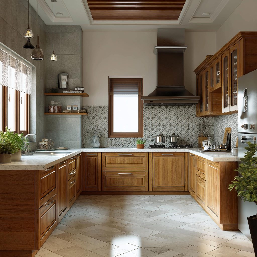 U-shaped modular kitchen layout Indian home
