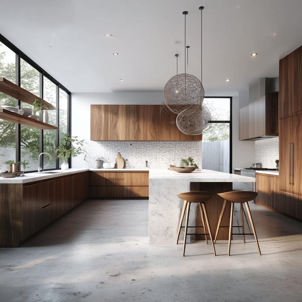 L-shaped modular kitchen island layout design