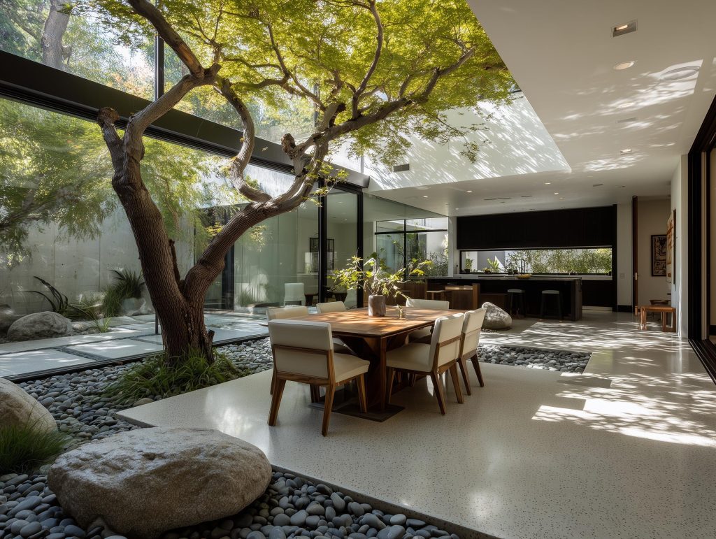 modern home interior design open-plan indoor tree
