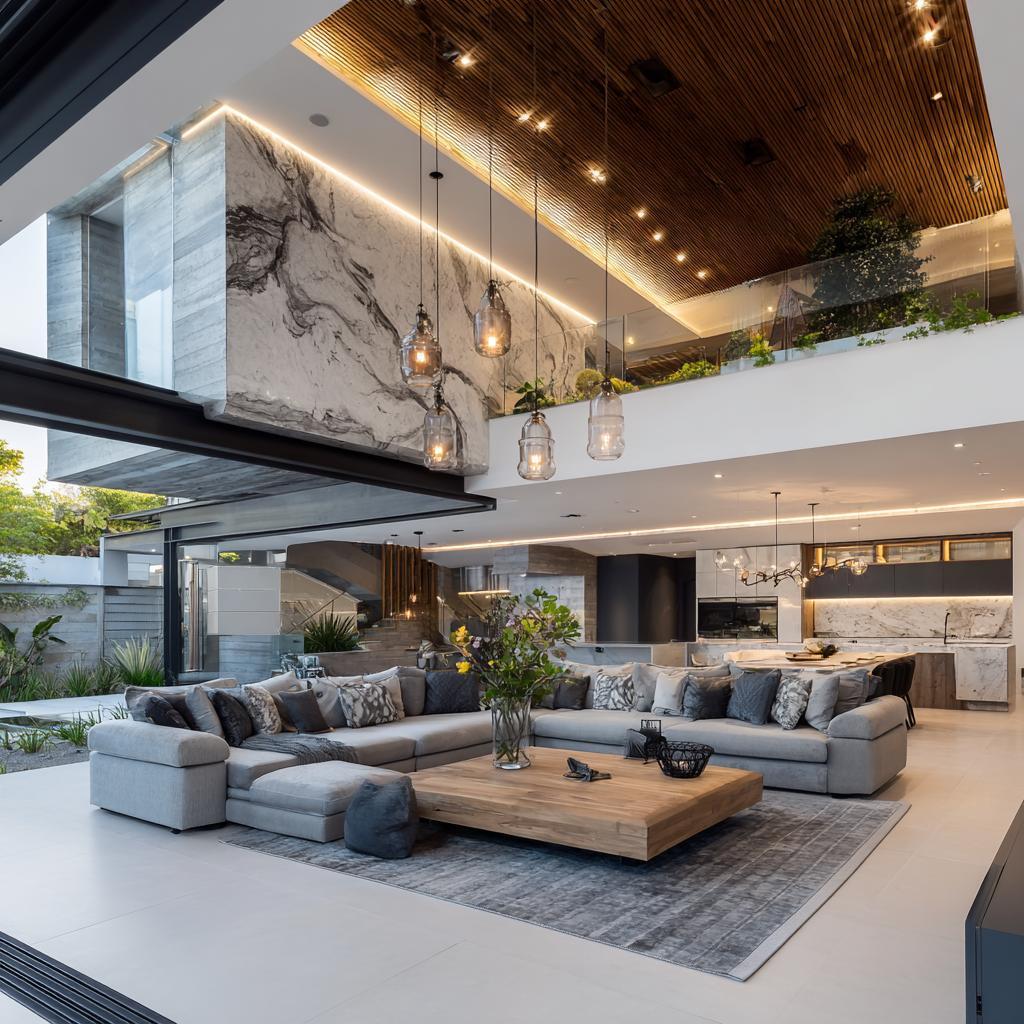 modern home interior marble wall open-plan living