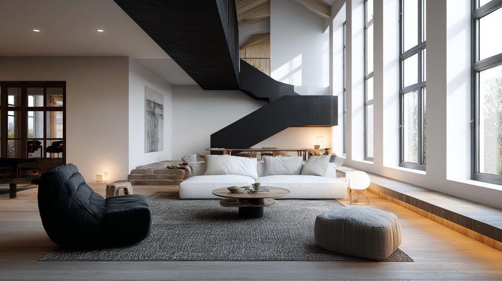modern house interior black staircase minimalist living