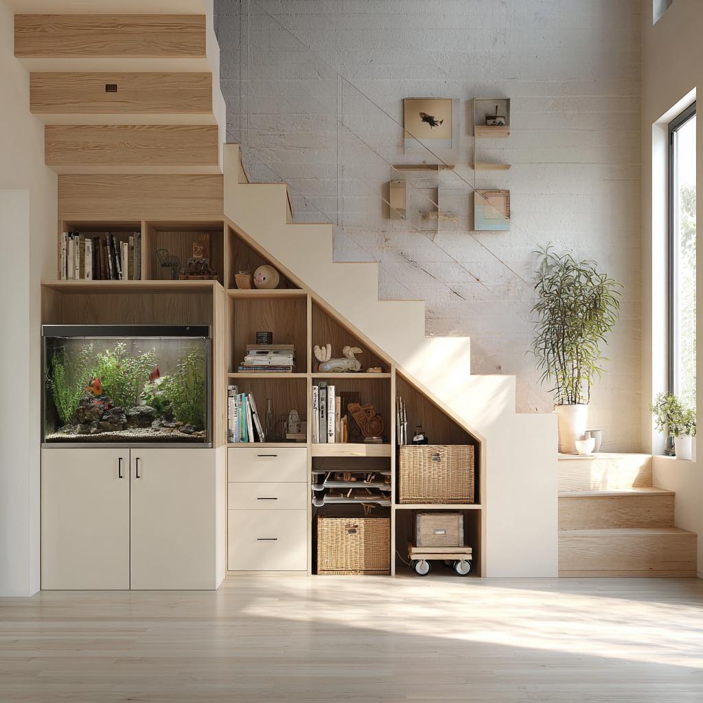 modern interior smart under-stair storage shelves