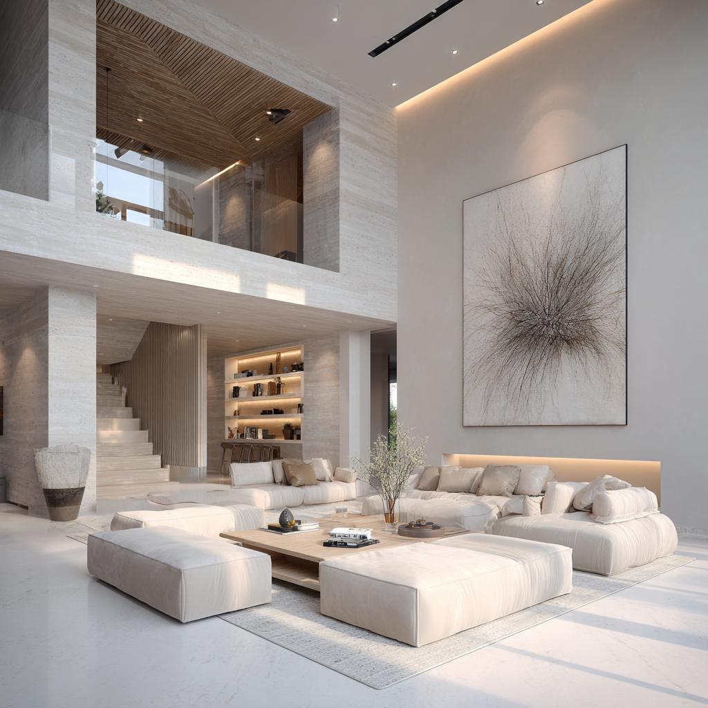  modern villa interior double-height living room