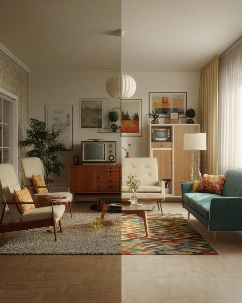 Retro interior design modern living room blend