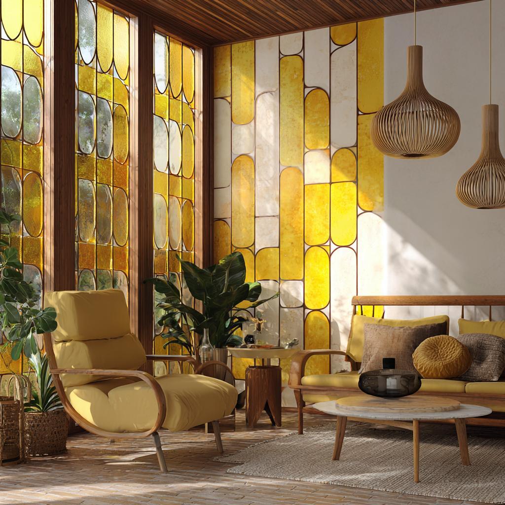 Retro interior design stained glass yellow panels