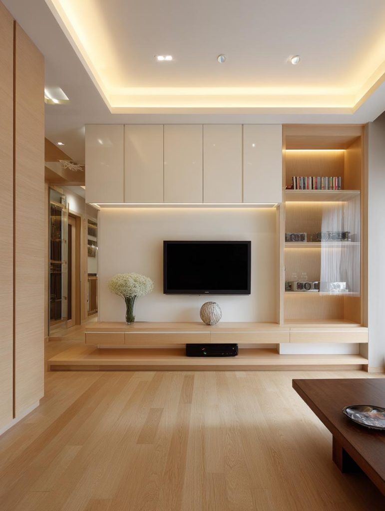 HDF board TV unit laminate finish interior