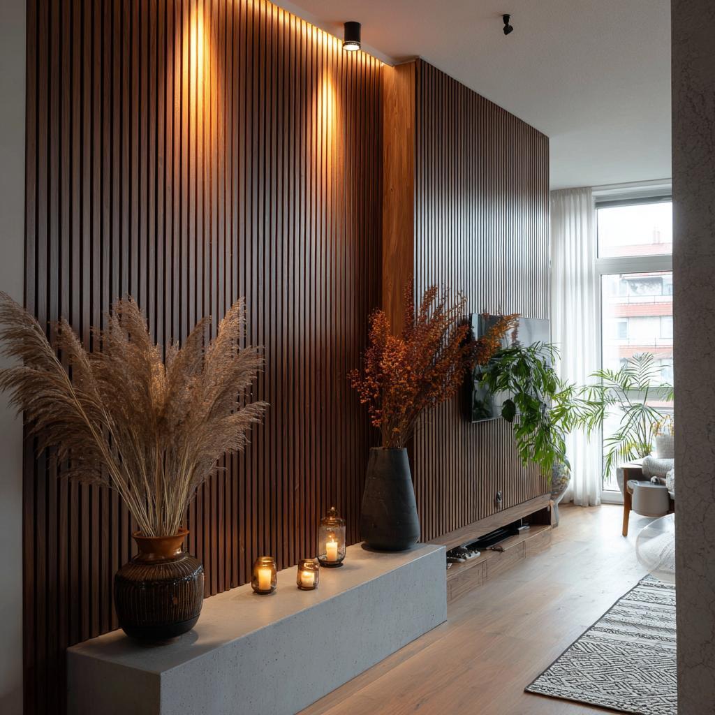 A rich dark HDF slatted wall panel demonstrating the material's ability to hold detailed finishes cleanly.