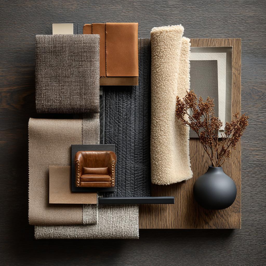  interior design mood board fabric swatches leather boucle