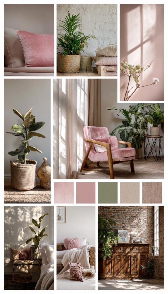  living room mood board blush pink colour swatches