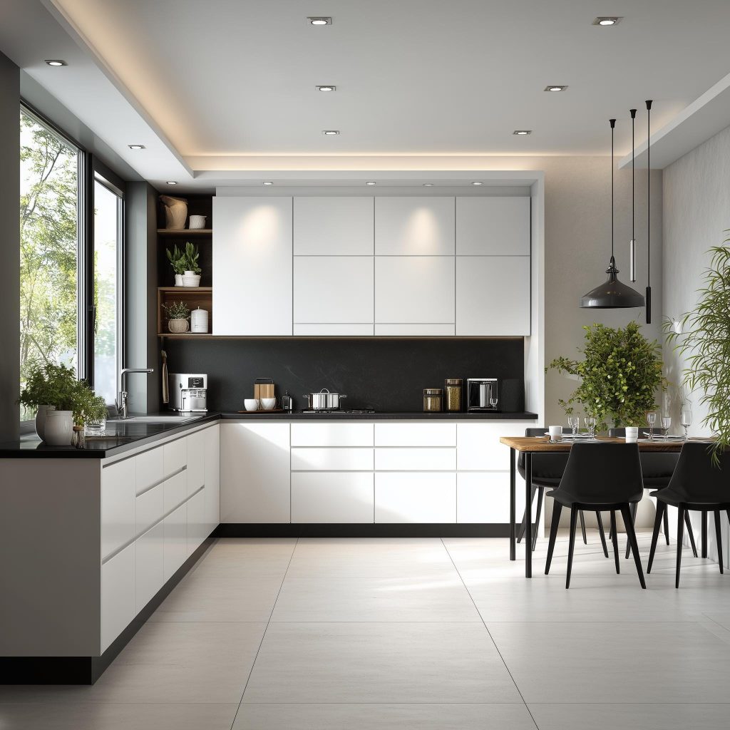 White L-shaped modular kitchen installation Coimbatore