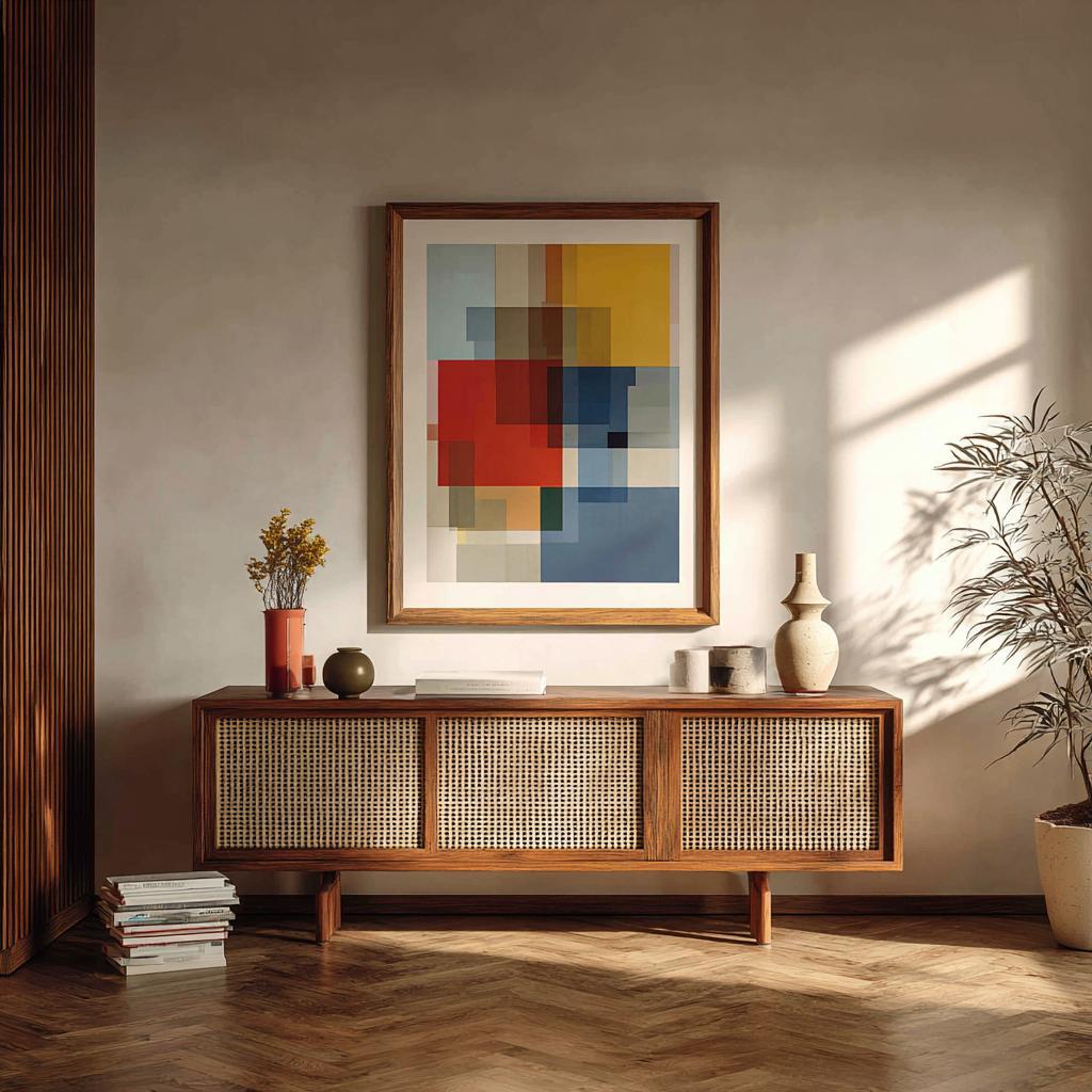 Retro modern interior subtle vintage art sideboard