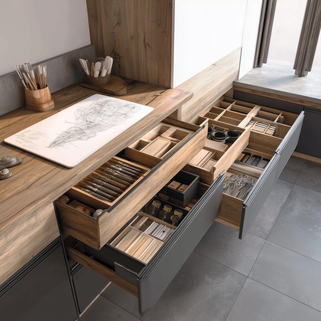 Modular kitchen tandem drawers cutlery tray accessories