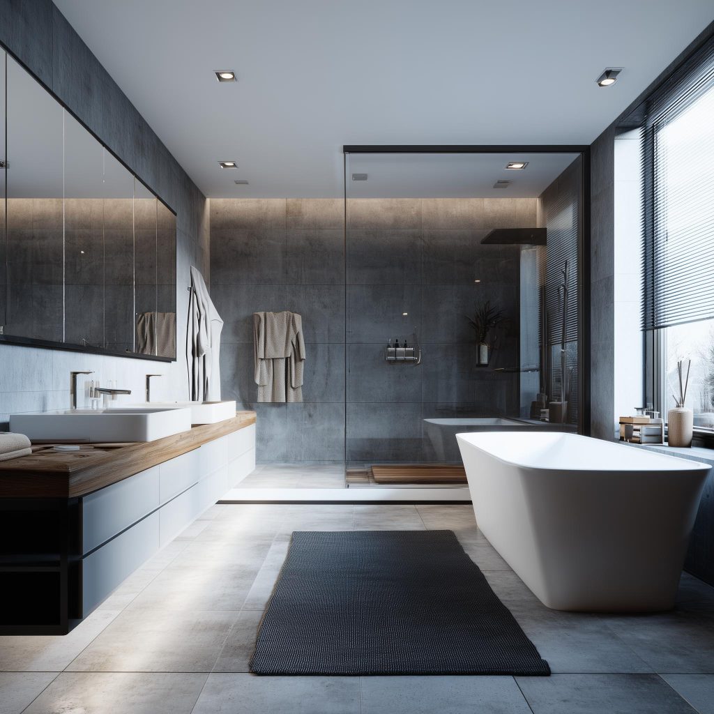 Spa-like bathroom with freestanding tub and glass shower