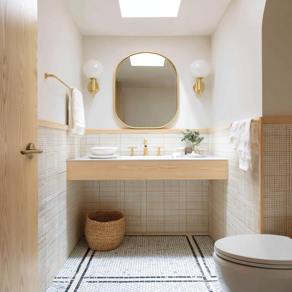  low cost bathroom makeover India mirror gold fixtures