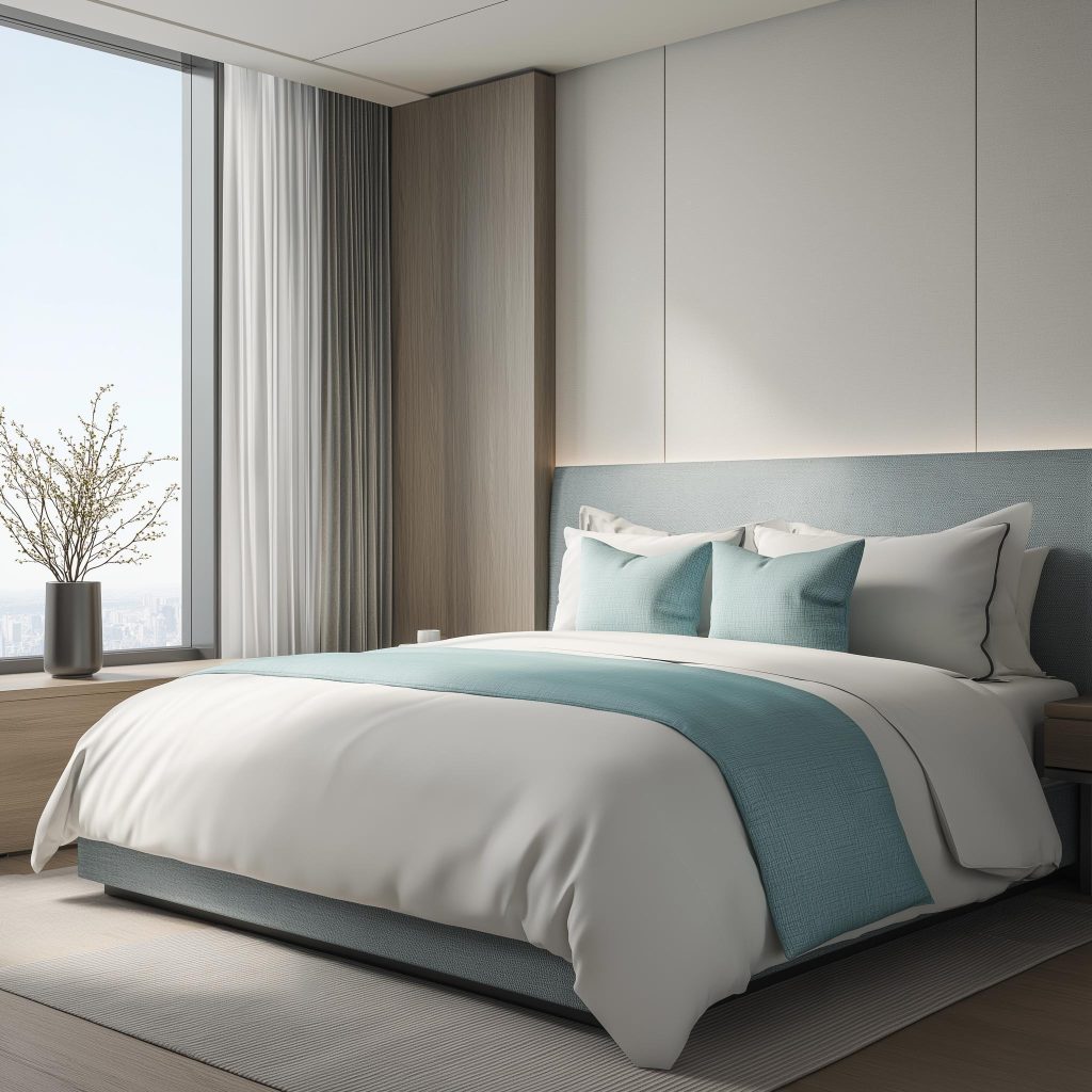 small bedroom layout teal accent window
