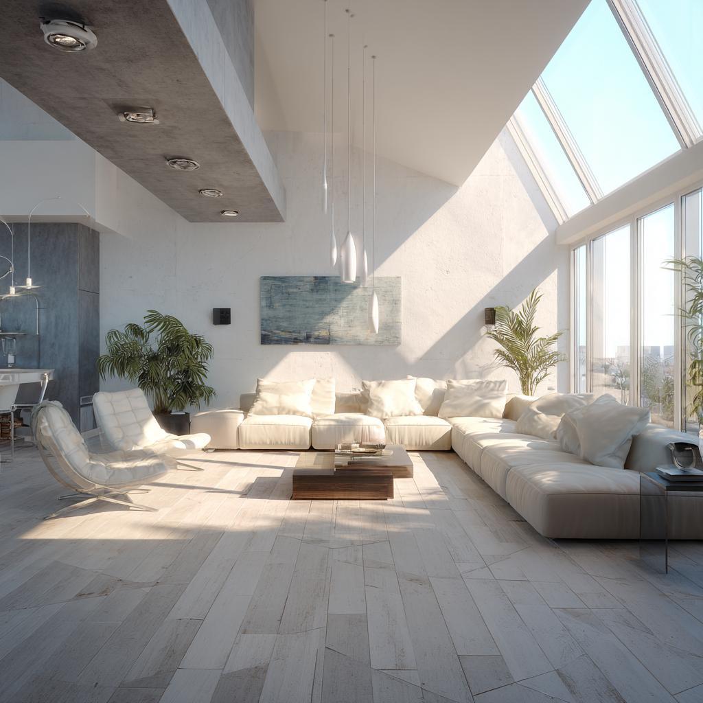  double height living room floor ceiling windows