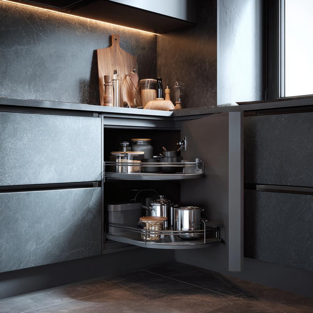  L-shaped modular kitchen wooden cabinets mosaic
