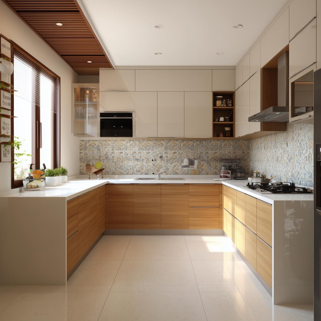  U-shaped kitchen interior mint green built-in oven