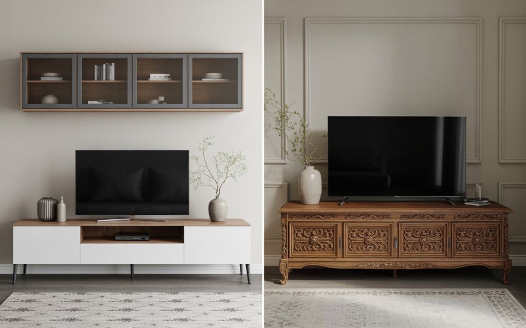 modern vs traditional TV unit material comparison