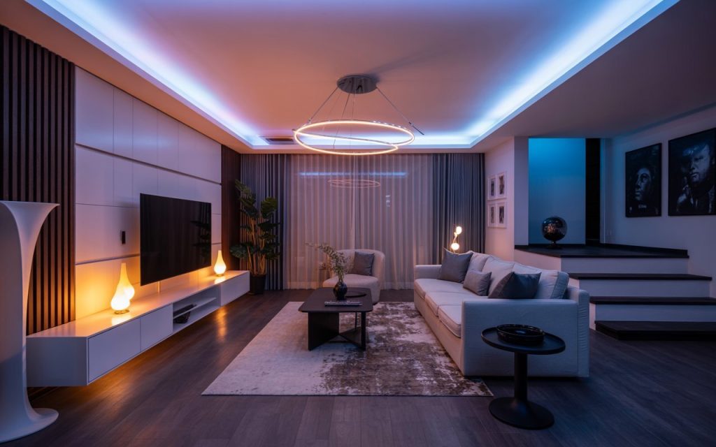 smart lighting TV unit design LED colour living room